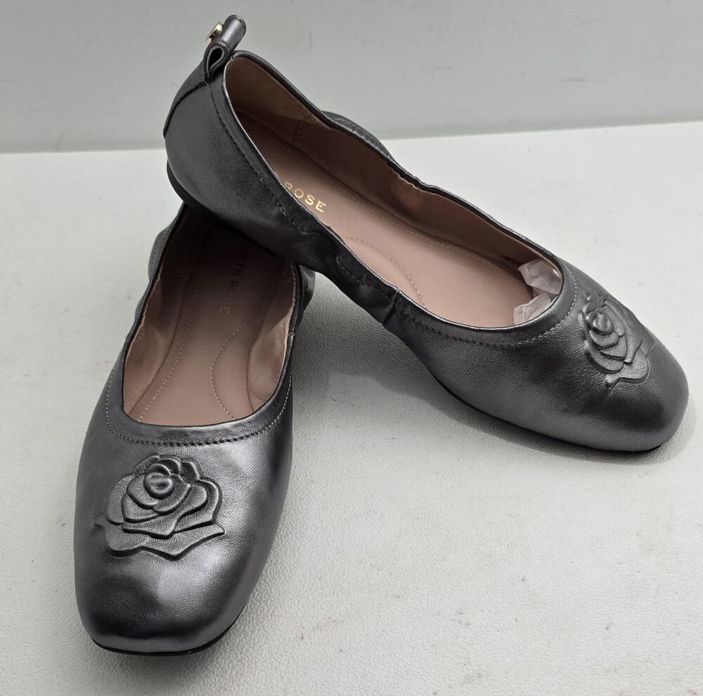 Taryn Rose Rosalie Gunmetal Leather Ballet Flats Slip-On Round Toe US 8 M
